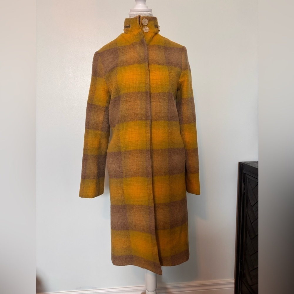 Vintage Inspired Plaid Yellow and Brown Women's Coat